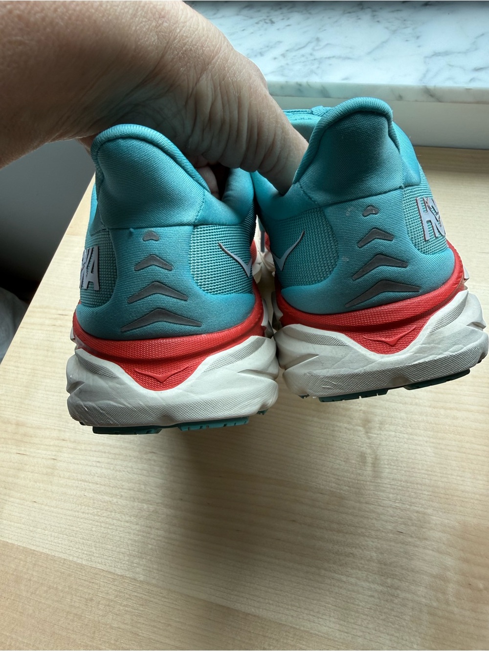 EUC Hoka Clifton One Women’s Turquoise and Coral Sneakers Athletic Running Shoes - Picture 4 of 13